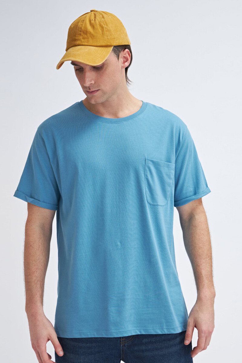 Camiseta manga corta con bolsillo Azul Piedra