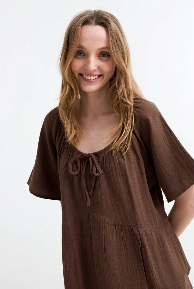 Vestido fluido de gasa - Chocolate 