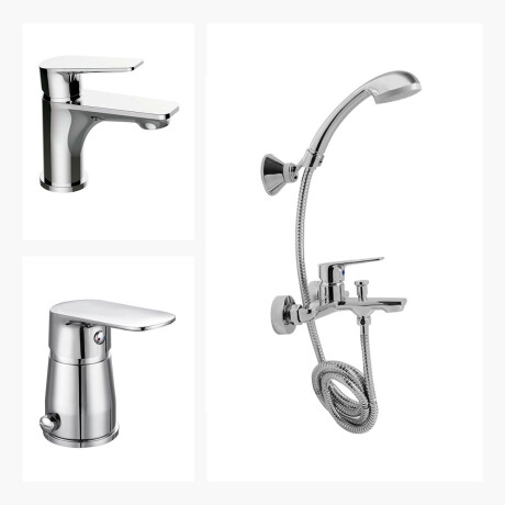 JUEGO COMPLETO DE GRIFERIA INCLUYE DUCHA EXTERIOR, LAVATRIO BAJO Y BIDET TERMINACION CROMO LINEA SPRINT CROMO