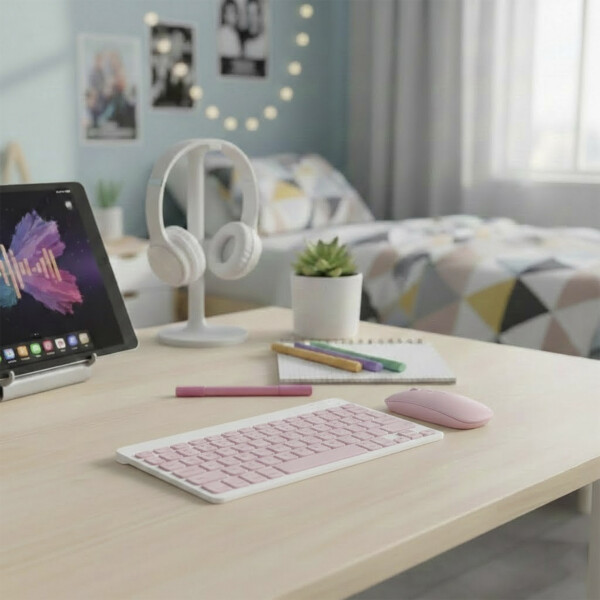 Teclado + Mouse Inalambricos Bluetooth Ultra Finos Elegantes Color Rosa