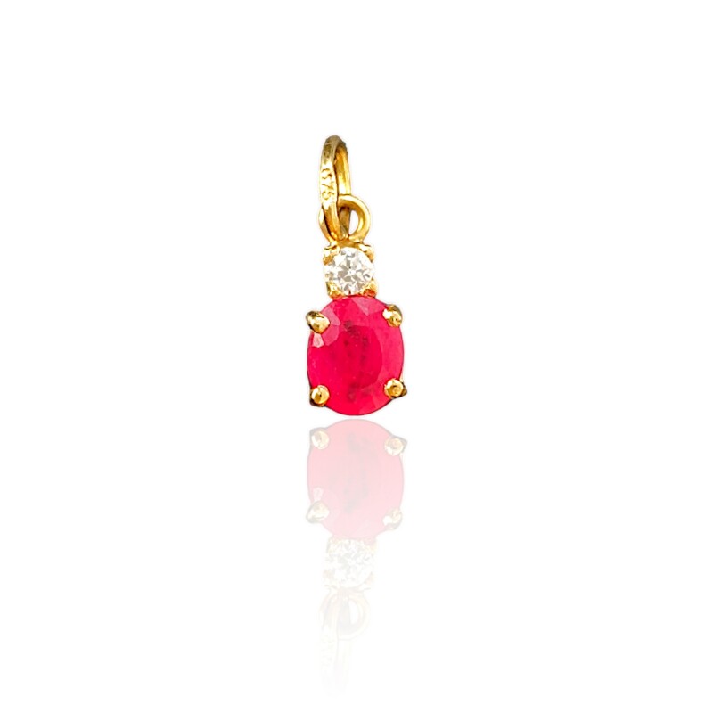 Dije Oval-Oro bajo-Piedra Rubí y Zirconia-CP8522 Conpiedra