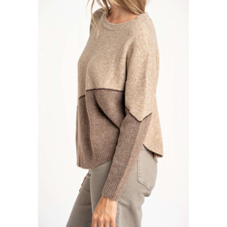 Sweater Intarsia Color Block Marron