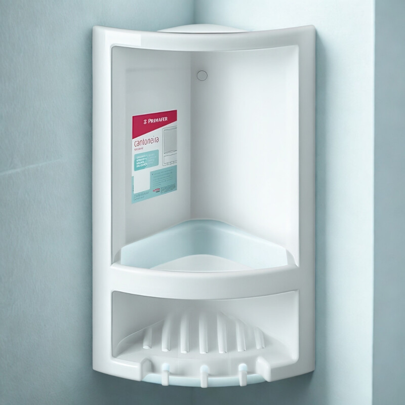 Esquinero para ducha con ganchos de plástico BLANCO