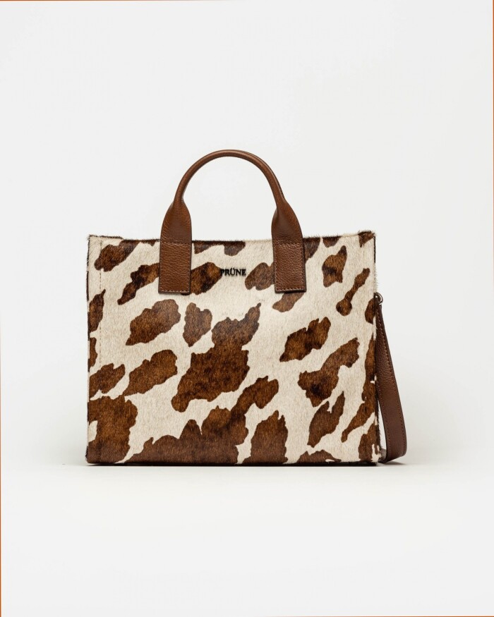 Cartera de mano Capri en cuero vaca pelo Marron