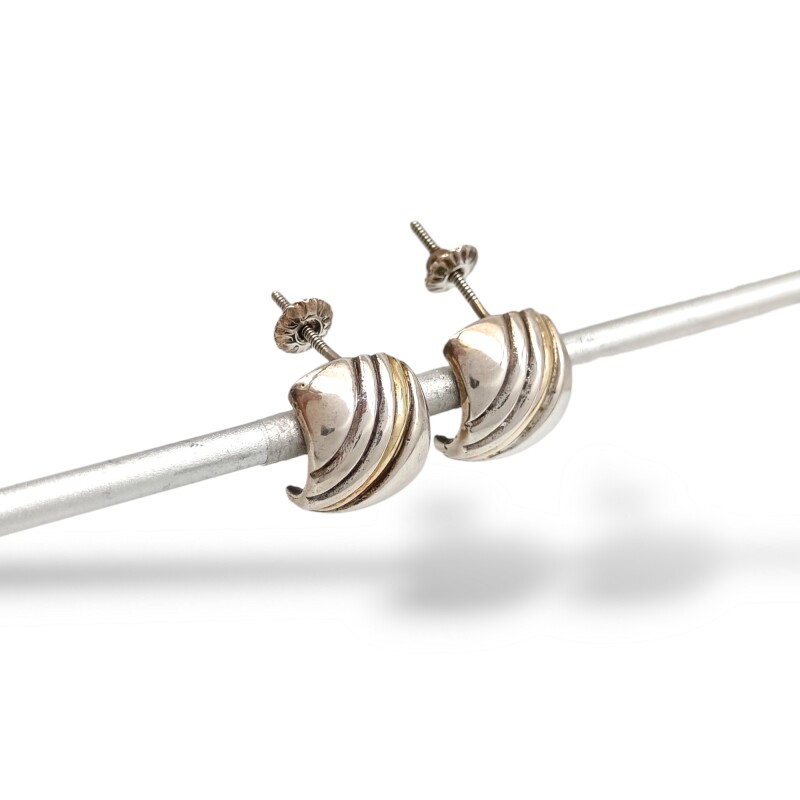 Caravanas Medio aro Labrado-Plata y oro-Sin piedra-CA5080 sinpiedra