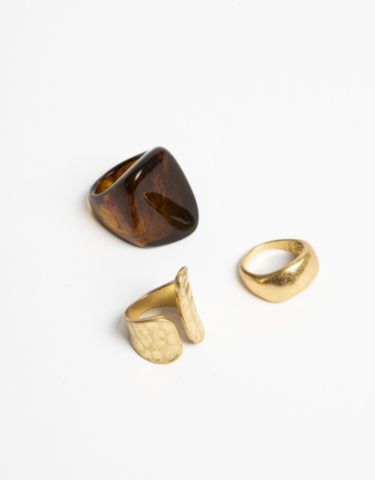 Sets Anillos Resina Set De Anillos Metal Y Resina - Marron Carey