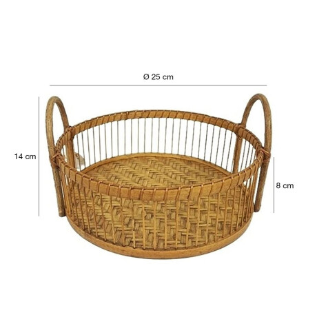 Bandeja Cesta Organizadora Redonda Ø25Cm c/Asas en Bambú Natural