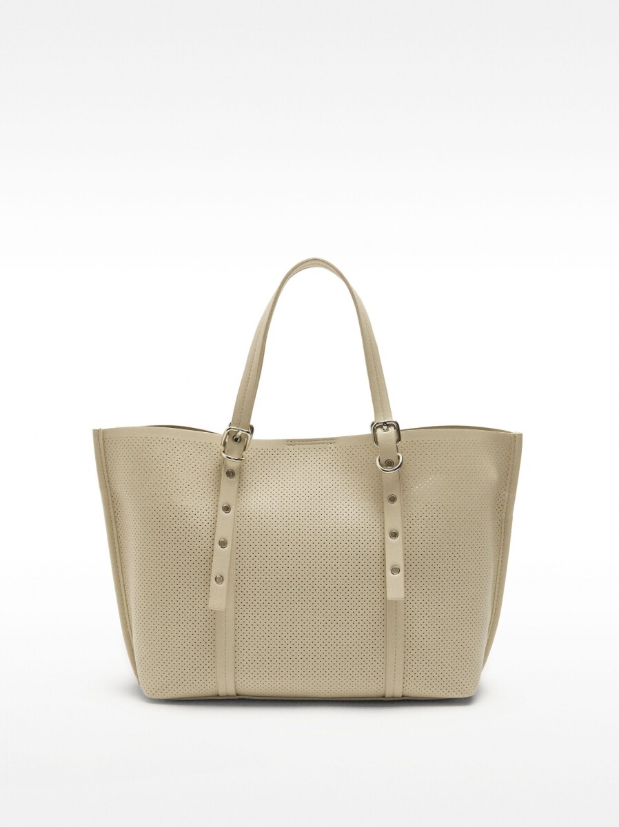 Bolso Shopper Perforado Con Bolso Extraíble - crudo 