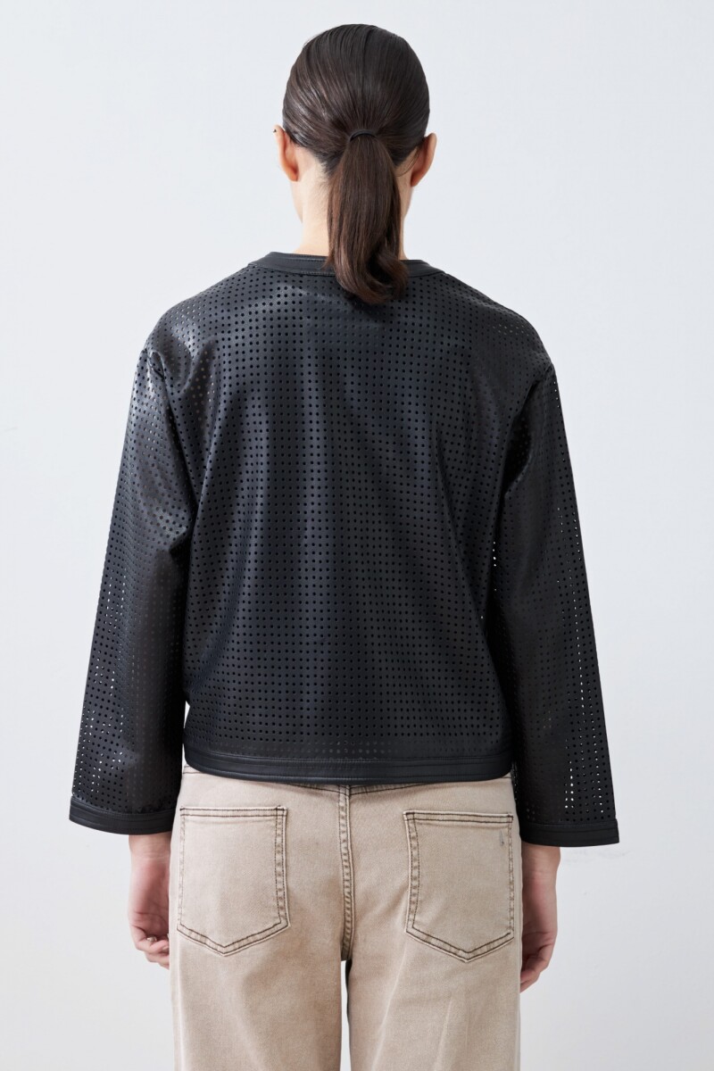Chaqueta eco cuero calada negro