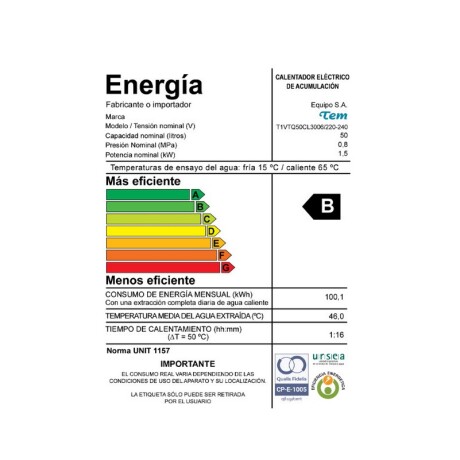 TERMOTANQUE TEM 50 Lts. ACERO TERMOTANQUE TEM 50 Lts. ACERO