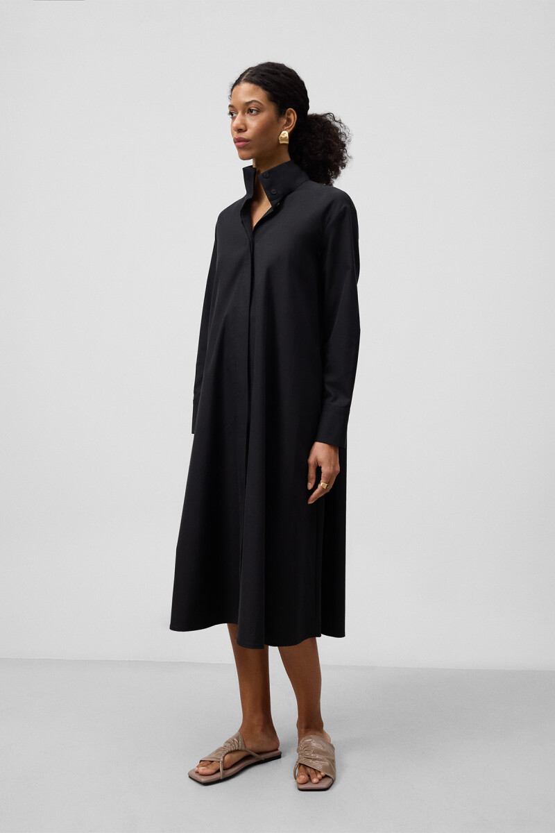 VESTIDO CAMISERO MIDI MUJER Negro