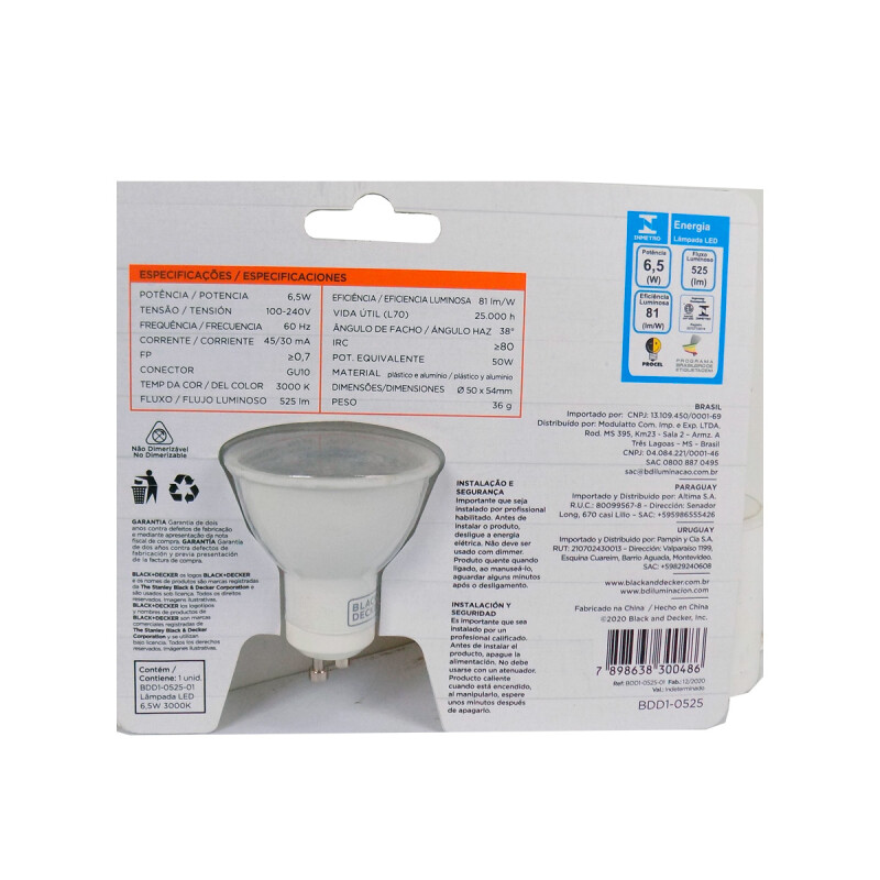 Lámpara Led Dicroica Black&Decker 6,5W Lámpara Led Dicroica Black&Decker 6,5W