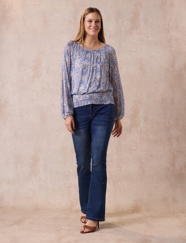Blusa Frunce Print CELESTE/MULTI
