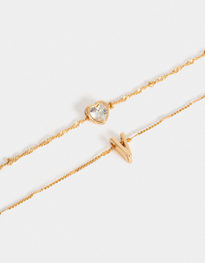 Collares Cortos Con cubic zirconia Collar Corto Cubic Inicial "v" - Dorado