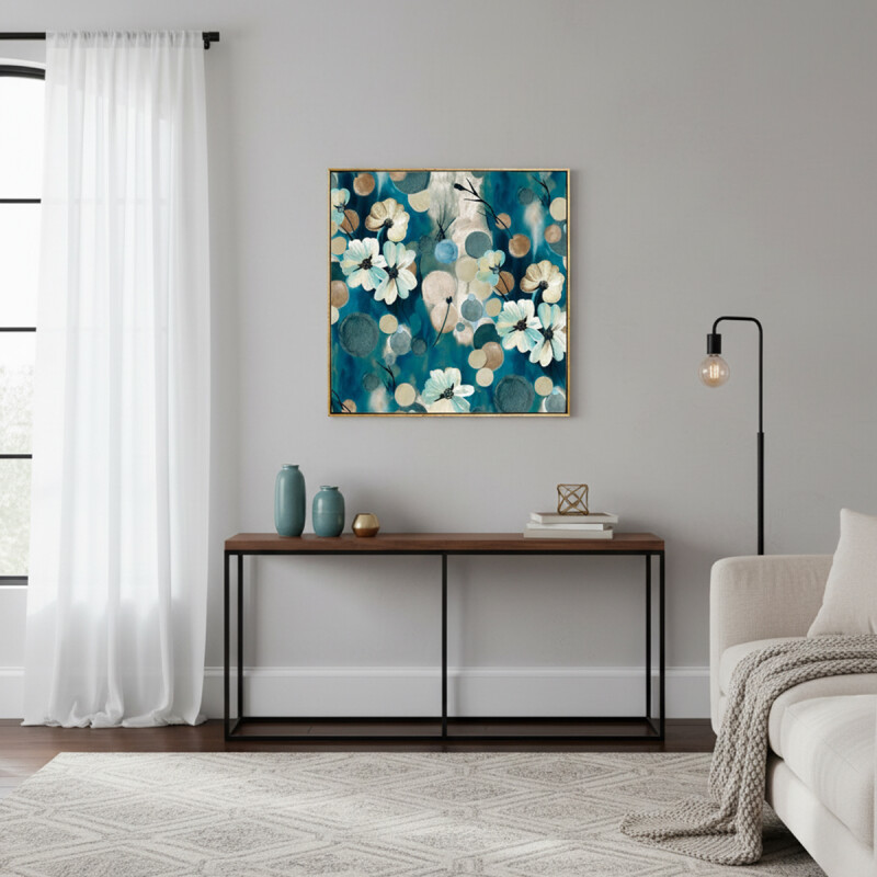 CUADRO CANVAS 60x60cm MARCO PINTURA FLORES AZUL 2 CUADRO CANVAS 60x60cm MARCO PINTURA FLORES AZUL 2