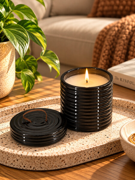 VELA CERAMICA CON TAPA AZUL OSCURO