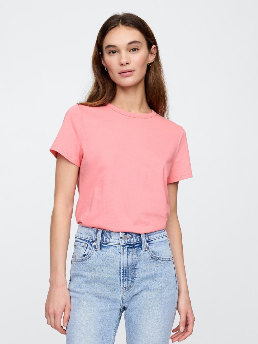 Remera Bàsica Manga Corta Cuello Redondo Mujer - Neon Blazing Pink 
