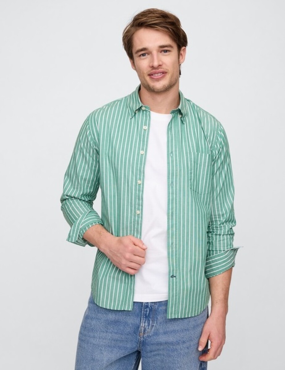 Camisa Hombre Standard Stretch Poplin - Green White Stripe 