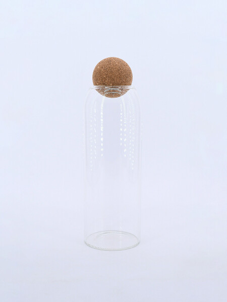 FRASCO DE VIDRIO CON TAPA DE CORCHO PLATEADO