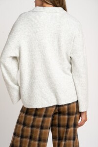 Sweater Polo Medio Cierre Gris Melange