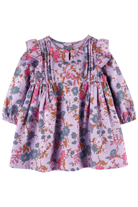 Vestido de algodón con volados, diseño floral Sin color