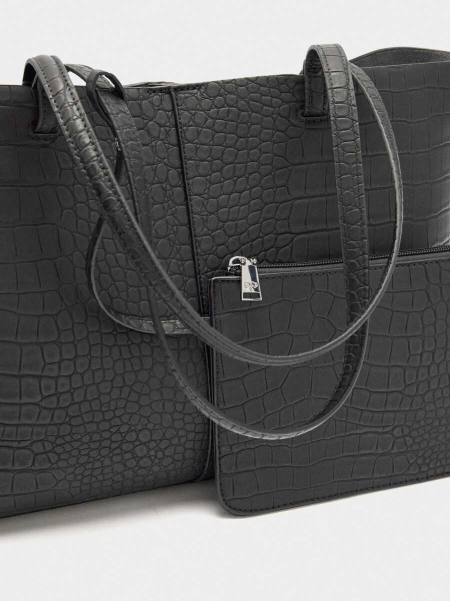 Bolso Shopper Grabado Animal Con Bolsa negro