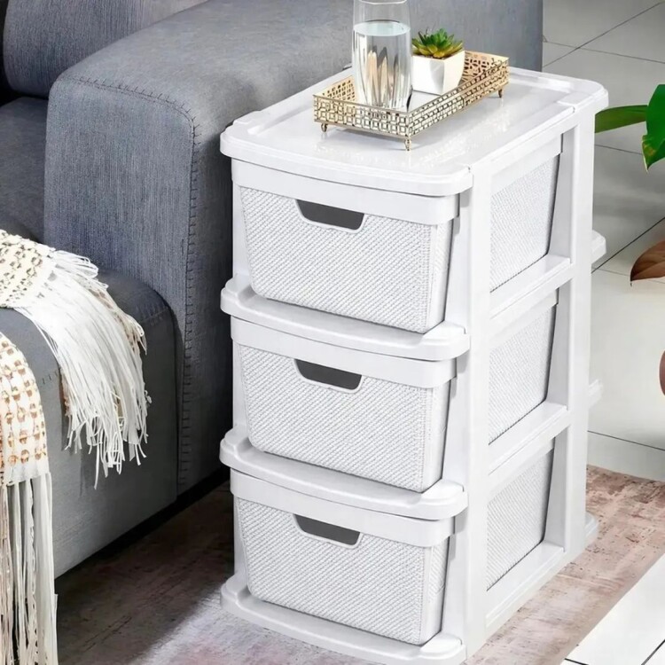 Cajonera Gavetero Estante simil Rattan 3 Cajones 15lt Blanco Cajonera Gavetero Estante simil Rattan 3 Cajones 15lt Blanco