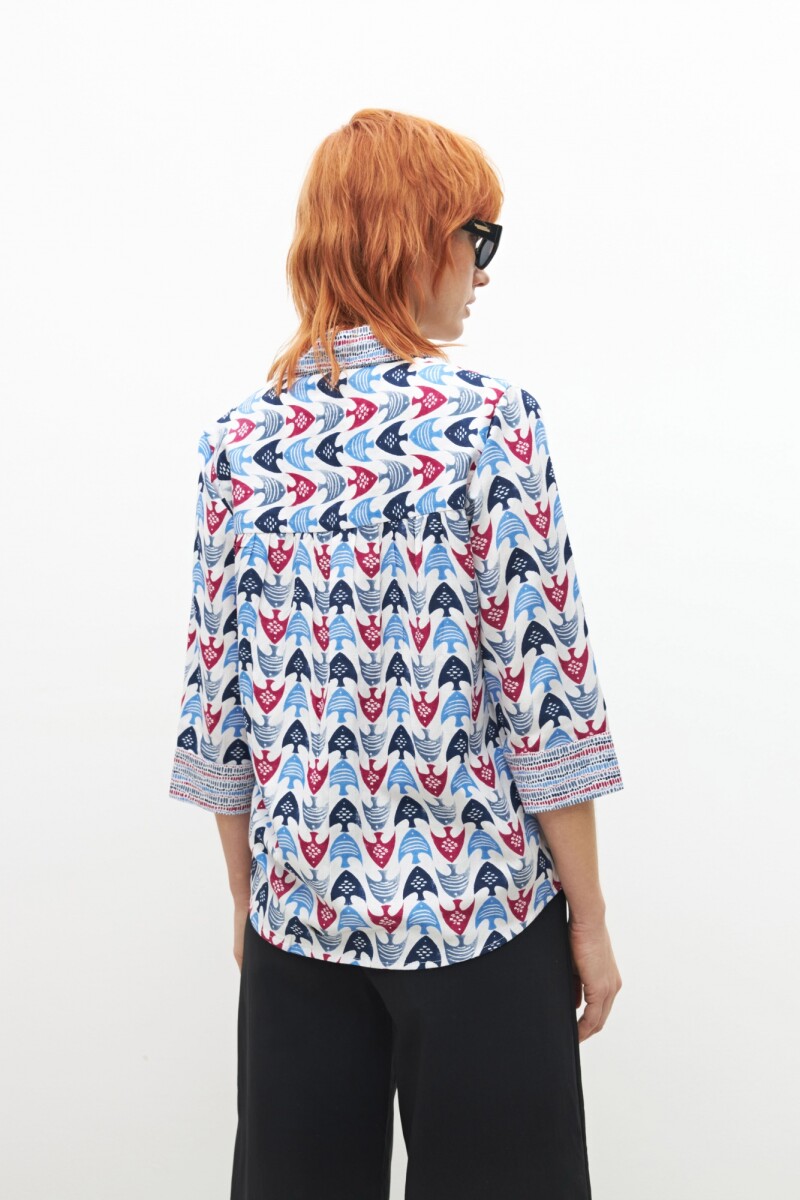 Blusa estampada cuello camisa multicolor