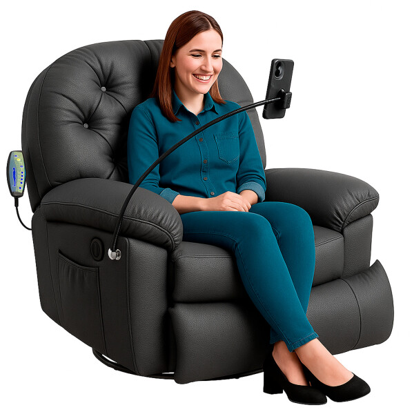 Sillón Masajeador Poltrona Con Control Remoto Y Soporte Para Celular NEGRA