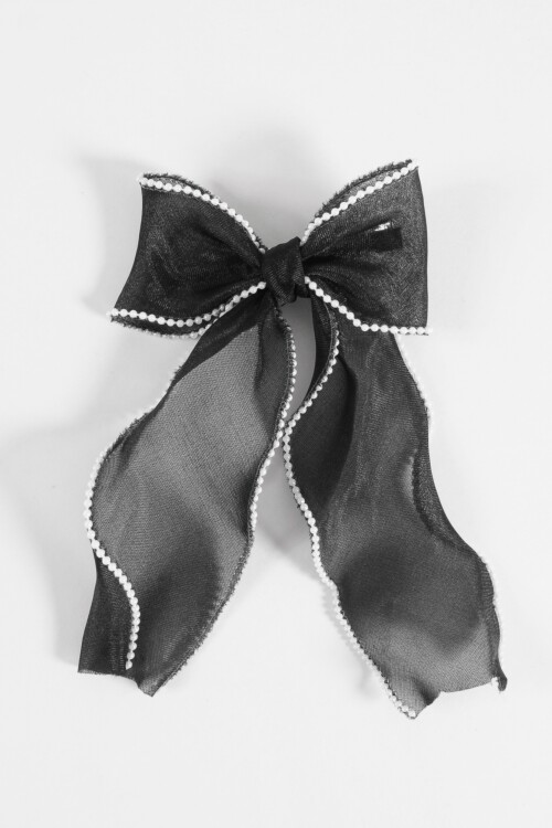 Broche moña detalle perlas negro
