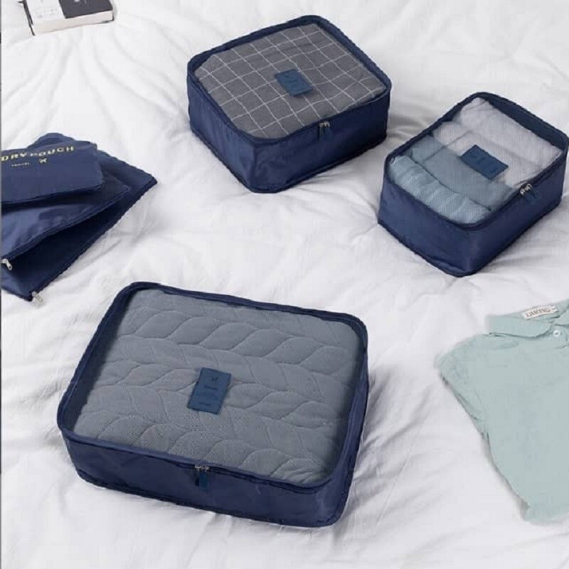 Set 6 bolsas organizadoras equipaje de viaje para valija azul