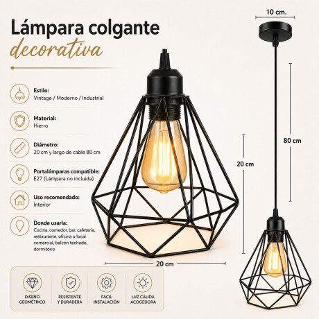 Pack x3 Lámparas Colgantes Hierro E27 Diseño Vintage Negro