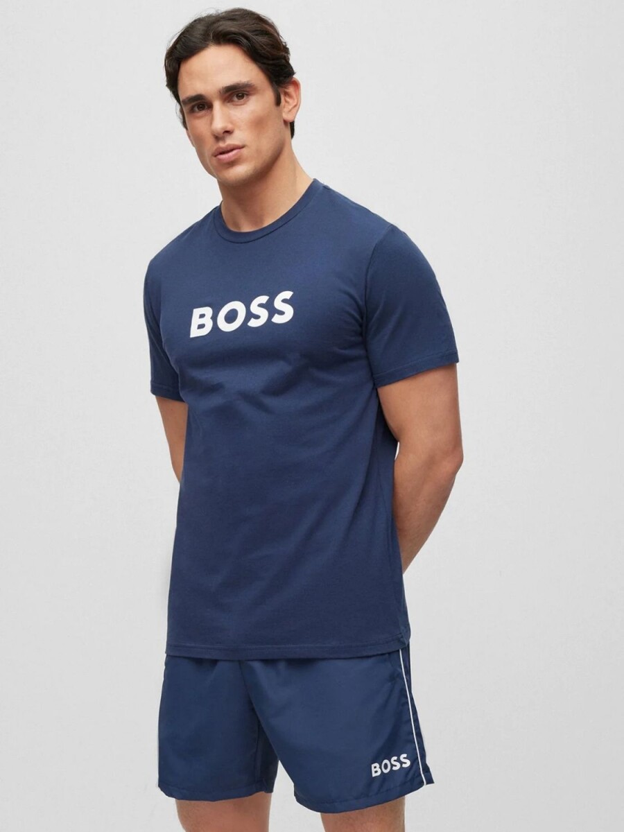 Hugo Boss -Remera de algodón con logo, regular fit , T-shirt RN - Azul 