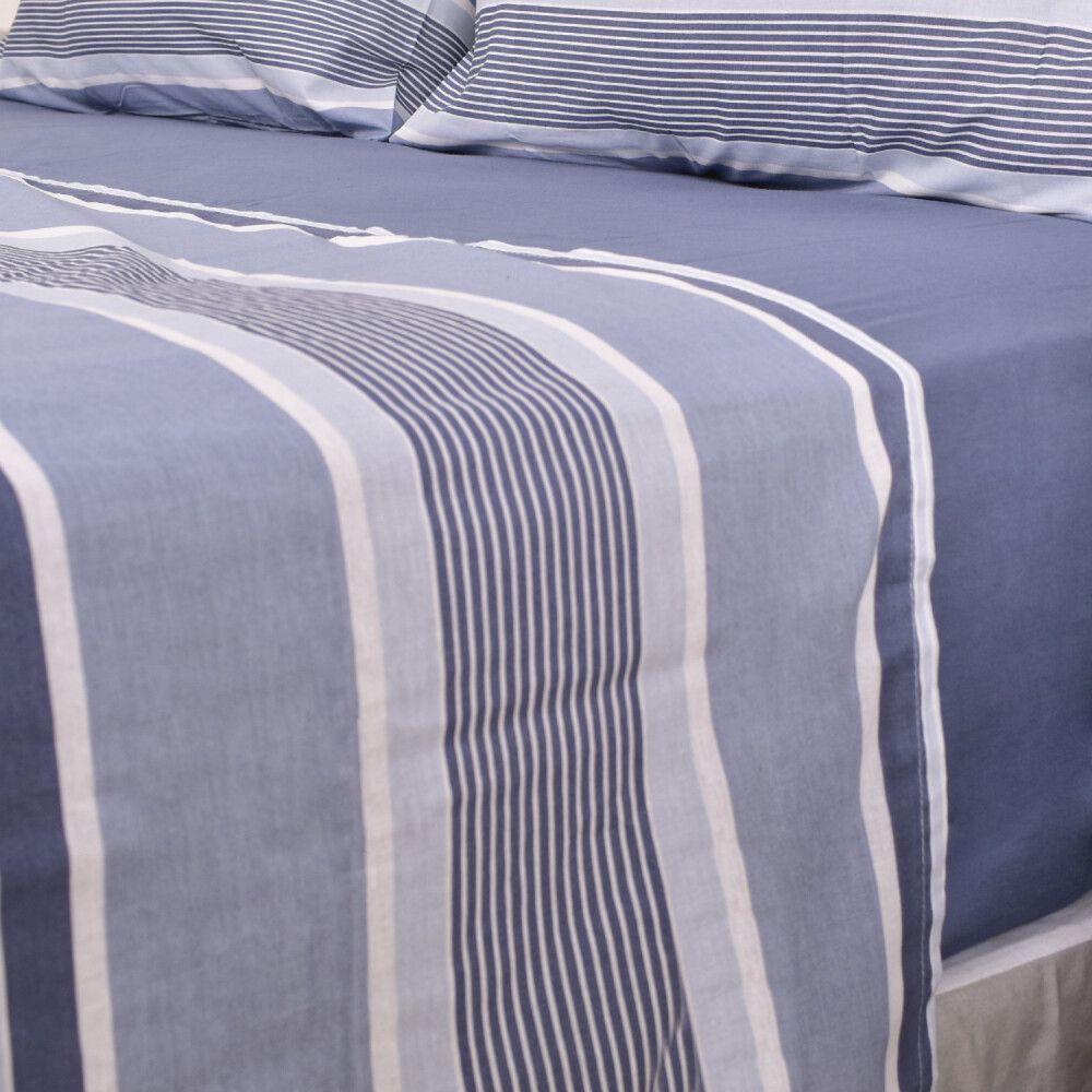 Sábana 120 Hilos Col.Buzios Rayas Azules Queen
