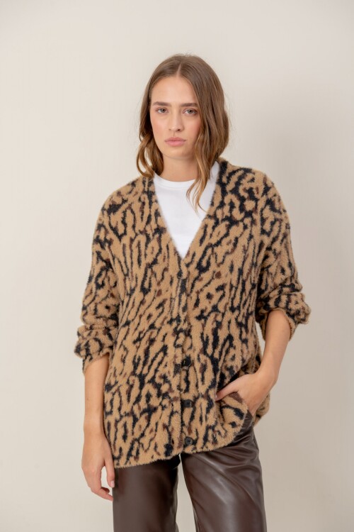 Cárdigan Animal Print Beige