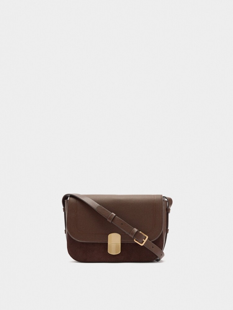 Bolso Bandolera Efecto Piel Con Solapa marron