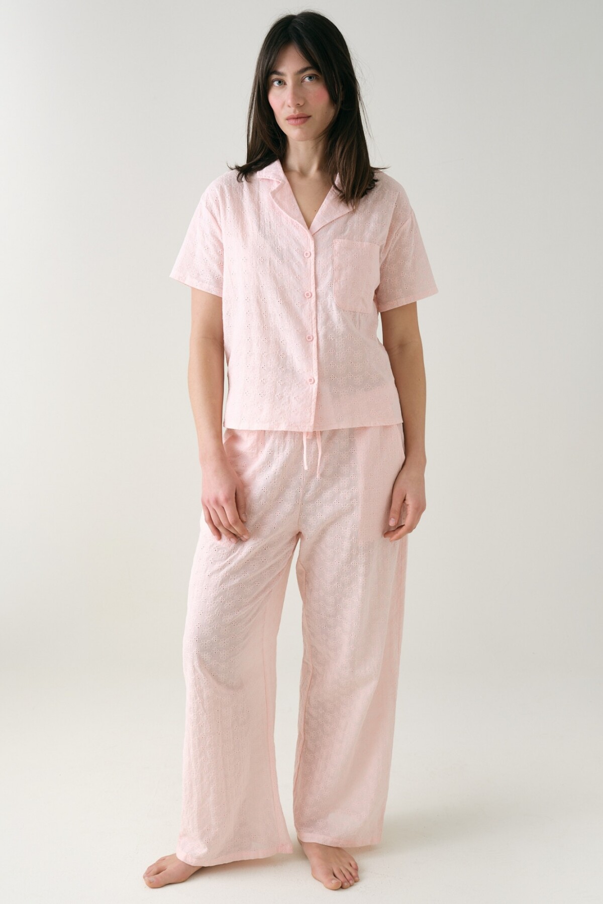 Camisa Manga Corta Broderie Rosado