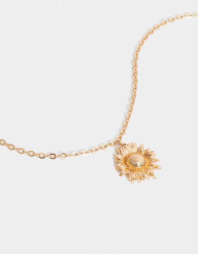 Collares Largos Con flores Collar Largo De Cadena Con Flor - Dorado