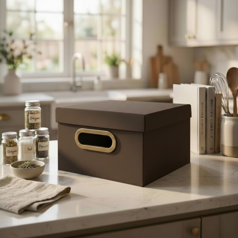 Caja Organizadora Lino P 25cm x25cm x15cm MARRON