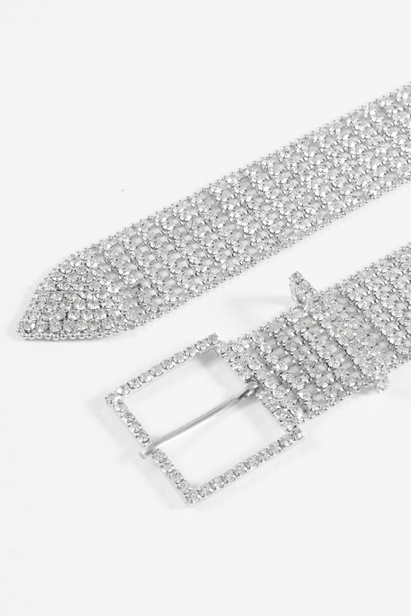 Cinturón strass cuadrado plateado