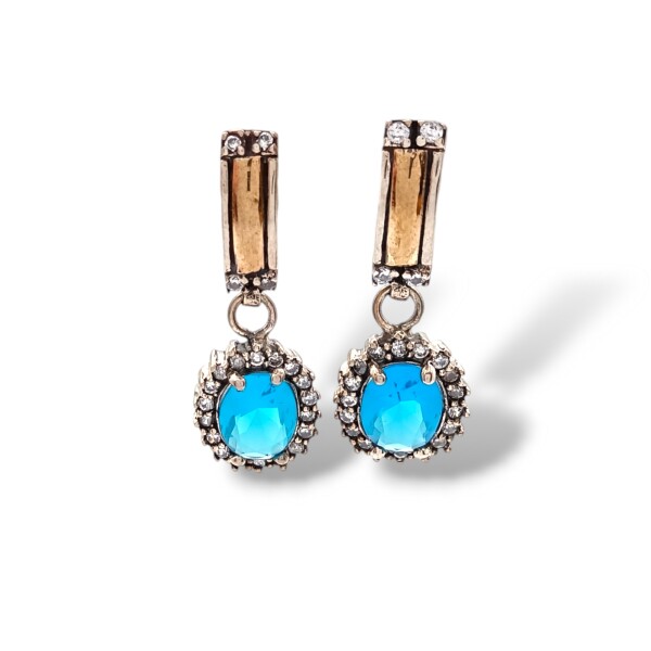 Caravanas Colgante Halo-Plata y oro-Topacio azul y Zirconia-CA5030 conpiedra