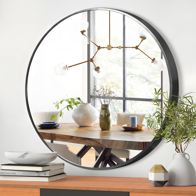 Espejo Grande Circular 60cm, Marco Negro De Hierro De Pared - Negro Espejo Grande Circular 60cm, Marco Negro De Hierro De Pared - Negro