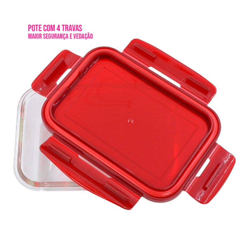 Pote hermético de vidrio rectangular 550 ml ROJO