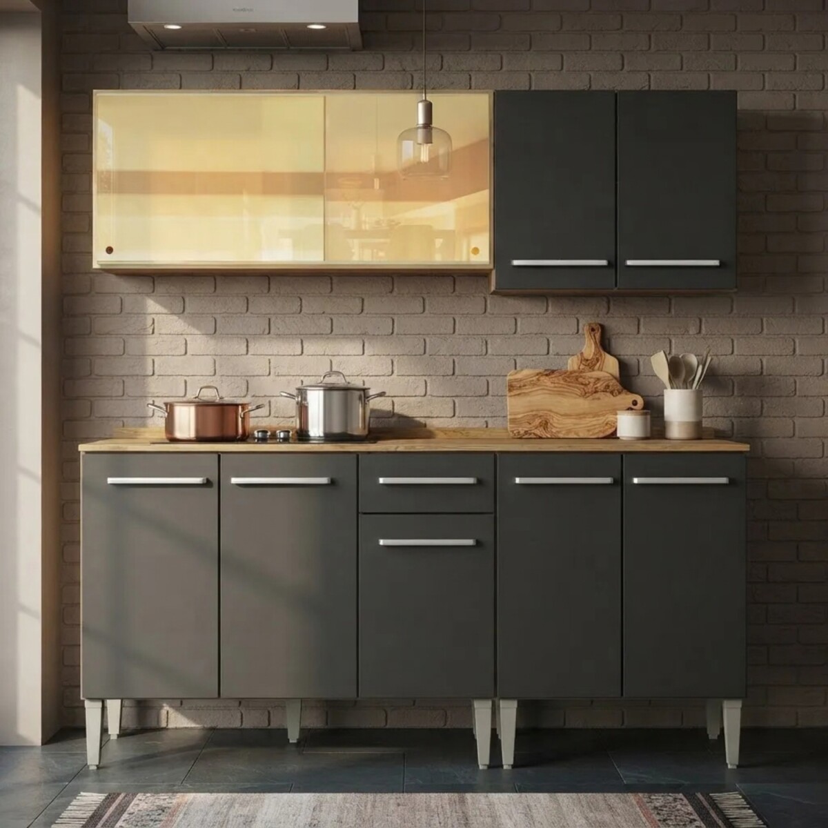 Mueble de cocina completo 169cm rústico - Negro 
