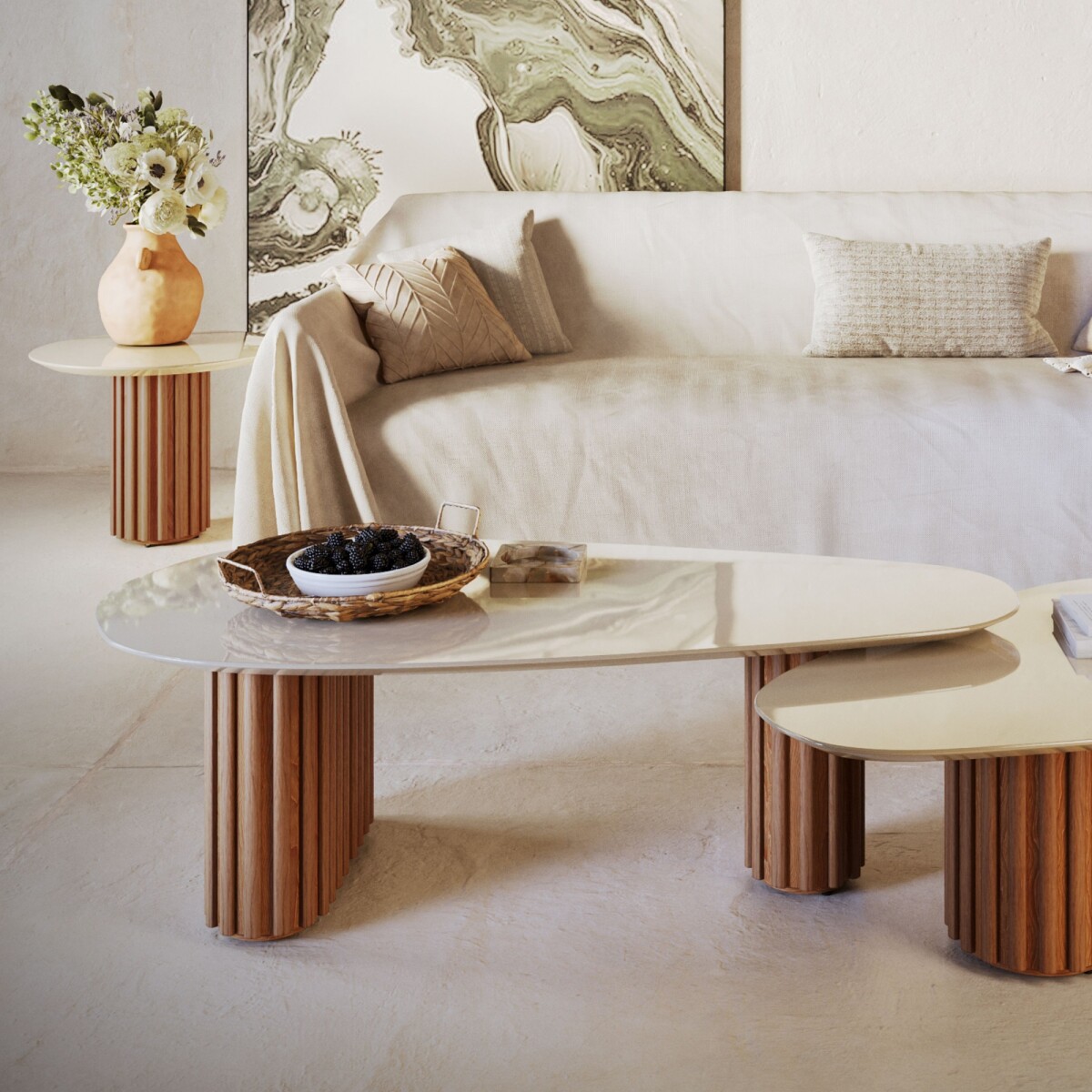 Mesa de centro Organic Large - Linea Manhattan - Natural / Blanco 