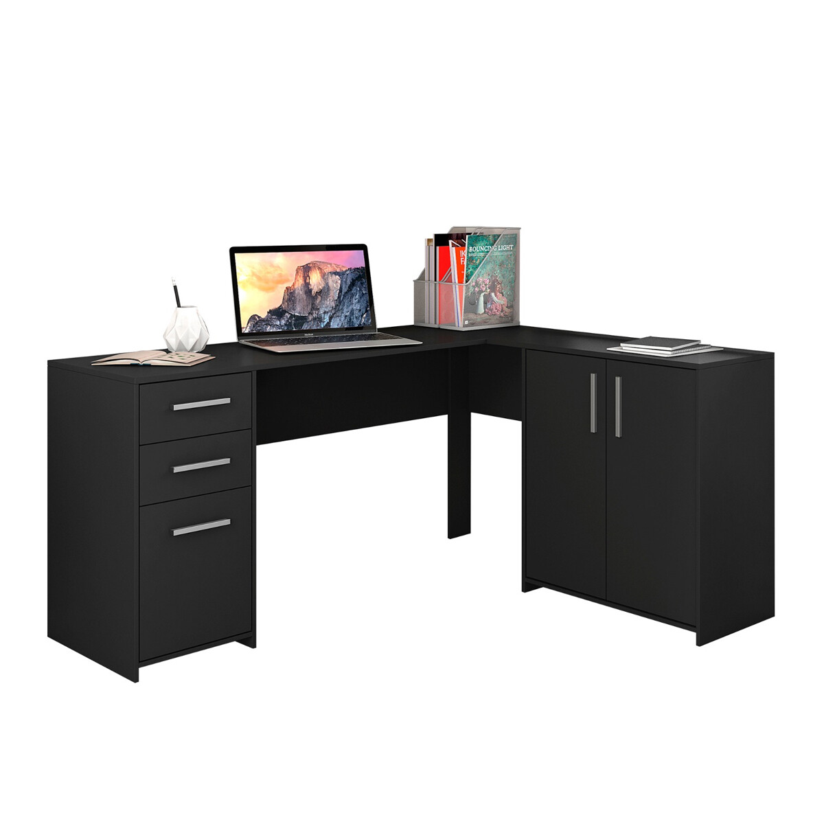 ESCRITORIO ESQUINERO MESA PARA PC LAPTOP COMPUTADORA 2 PUERTAS 2 CAJONES - NEGRO 