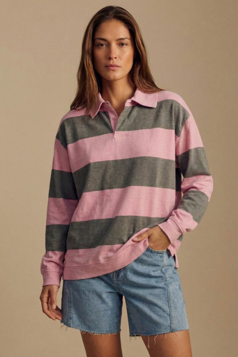 Sweater Polo Rayado Rosa