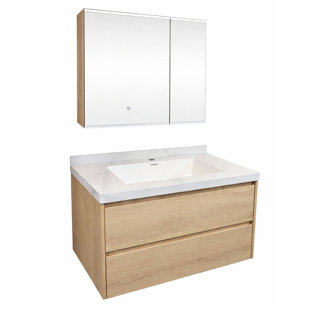 Mueble De Baño Suspendido Vip 80cm Oak Mesa Calacata Con Espejo Botiquín 75 Cm Vip Oak 