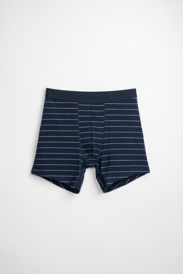 Boxer Largo Algodón Rayas Azul Marino