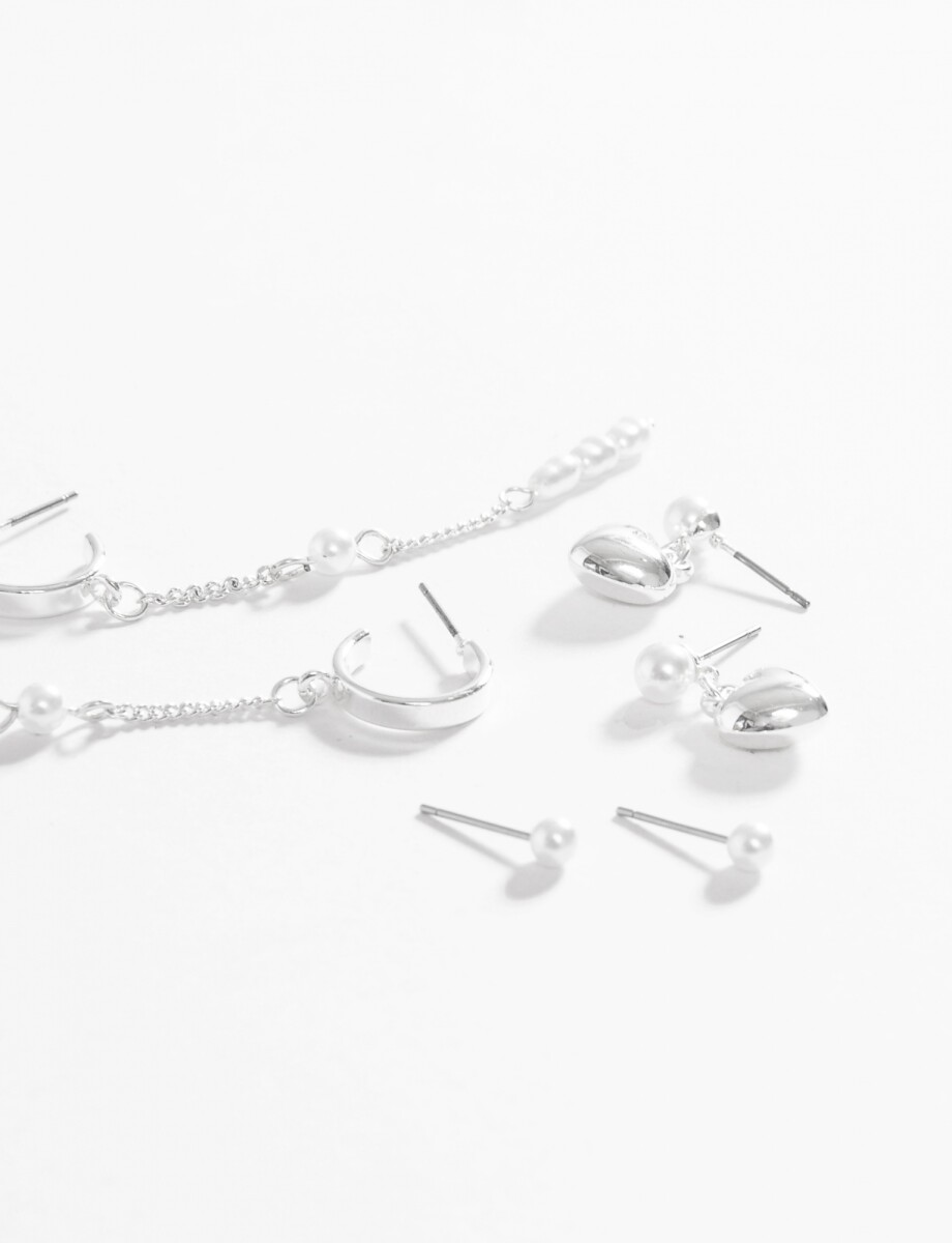 Set de caravanas perlas fancy - plateado 